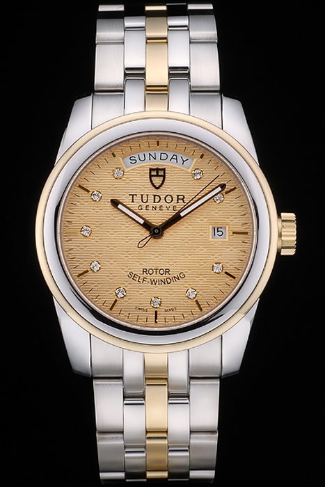 Swiss Tudor Classic Rose Gold and Stainless Steel Polished Bezel Golden Dial 80305