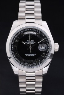 Swiss Rolex Daydate Stainless Steel Bracelet Black Dial 80294