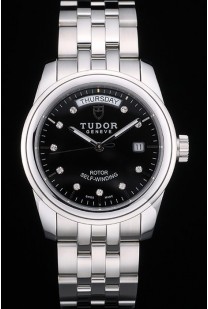 Swiss Tudor Classic Stainless Steel Bracelet Silver Black Dial 80300