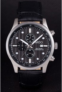 Mido Multifort Black Croco Leather Strap Black Striped Dial 80288
